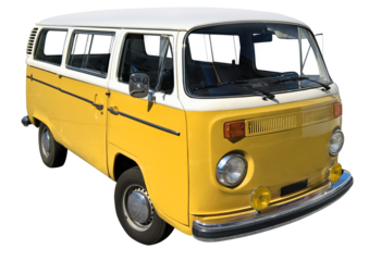 Yellow miicrobus, camper, transporter. 1970, isolated