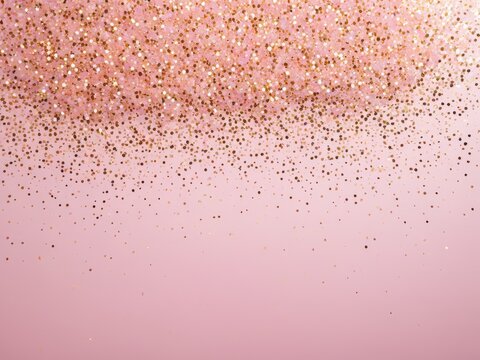 Pink background with sparkling gold glitter particles falling