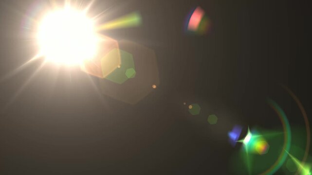 Realistic Bright Sun in the Center on Black Background Looped 3d Animation. Optical Lense Flares for Overlay Light Effect. Use Screen Mode. Seamless Clear Shining Static Sun 4K stock video