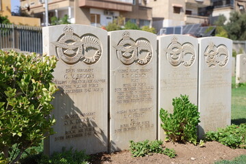 Graves of over 1,200 soldiers from the United Kingdom at the British Commonwealth War Cemetery in Damascus, Syria, who lost their lives during World War I and World War II.