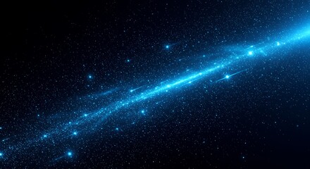 Abstract glowing blue particles forming a diagonal stream of light and stars in a dark space