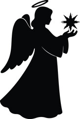 Vector Angel holding star holiday spirit faith silhouette illustration