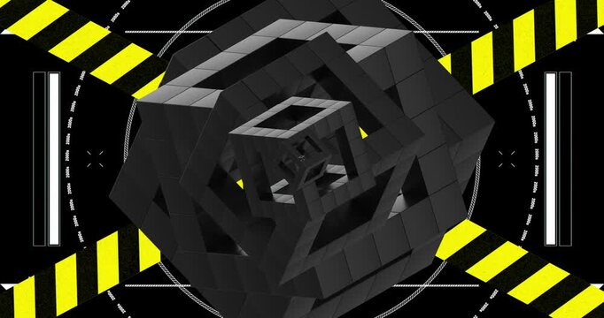 Looped animation. Cubes shrinking on a technical background