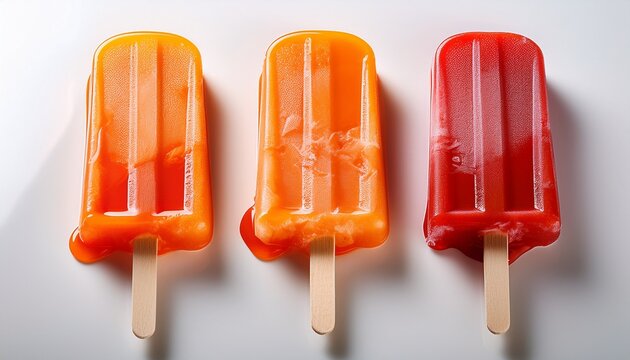melting orange and red popsicle with white background