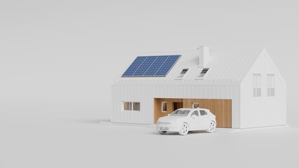 Modern Eco Home with Solar Panels and Electric Car Charging - 3d Render