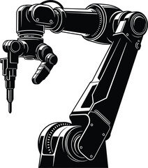 Articulated Robotic Arm with Tool on White Background, robotic arm, robot, mechanical arm, industrial robot, automation, engineering, technology, manufacturing, tool, precision, machine, industry, fut