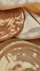 Artistic clay plates artisan studio photography natural light close-up craftsmanship showcase