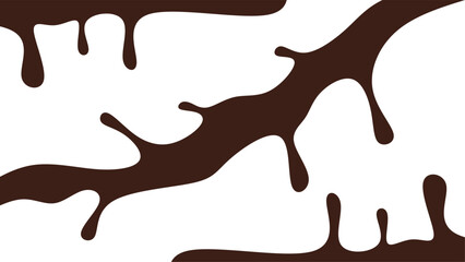 Minimalist melted chocolate splash. Drops of melted chocolate liquid. Chocolate melts and flows on a white background.