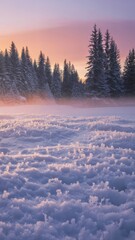 Winter sunrise over snowy landscape forest background scenic photography tranquil environment serene view