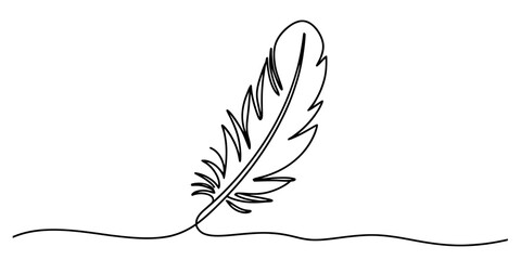 Elegant continuous line art drawing of a feather with a wavy line base vector © Digital Illustration