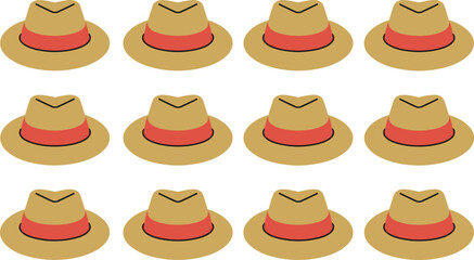 straw hat pattern illustration, summer fashion accessory, seamless background, beach style, vacation travel design, vector art