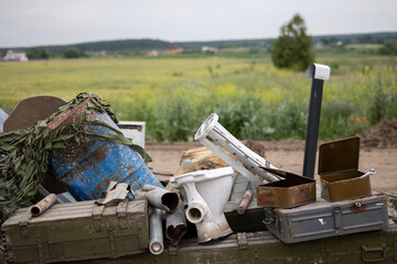 A farmer's improvised museum of Russian occupation artifacts, collected from his fields. The...