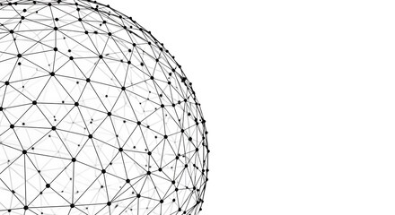 Abstract sphere made of interconnected dots and lines, isolated on white background