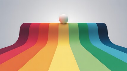 A white sphere sits atop a colorful rainbow spectrum flowing downwards on a plain background
