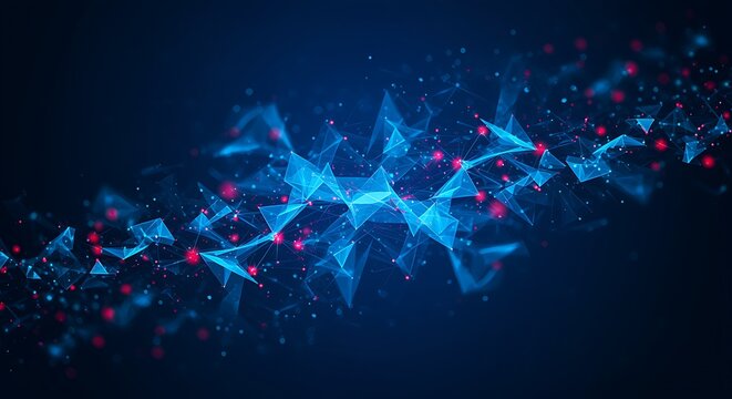 Abstract blue network of glowing particles and lines forming a complex geometric structure - Powered by Adobe