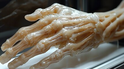 Close-up of a translucent anatomical hand model.