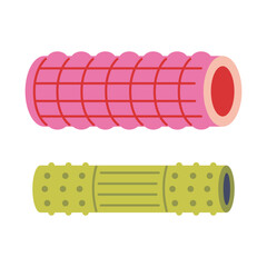 Set of colorful foam rollers for fitness and massage recovery. Modern vector illustration isolated on white background, hand drawn, flat design