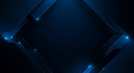 Dark blue abstract geometric background with glowing blue light accents and sharp edges, futuristic design