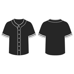 Two views of a black baseball jersey, showcasing front and back.