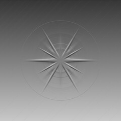 A detailed 3d render of a starburst or compass rose design with sharp points on a gradient background
