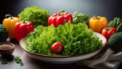 ingredients for a simple but tasty mixed salad green curly salad tomatoes and pepper