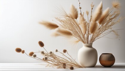 dried flower in vase on white background