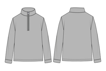 Fashion Flat of a Gray Quarter Zip Top. activewear, appGrey Men's Long Sleeve Half Zip Sweatshirt Design. Sporty Mock Neck Zippered Jumper Vector Art. Gray Quarter Zip Pullover Technical Flat Sketch.  © Abdullah
