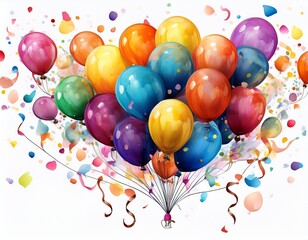 colorful balloon streamer confetti on transparent on white background