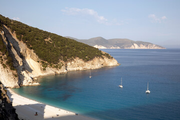 Fototapeta premium Kefalonia - Greece - August 15, 2025: Myrtos beach, Kefalonia, Greece.