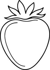 Simple Black Outline of a Strawberry with Green Leaves.