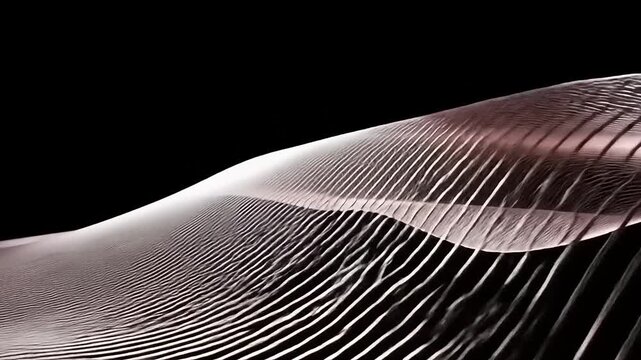 Abstract rendering of curving, parallel lines forming wave-like forms against a black void