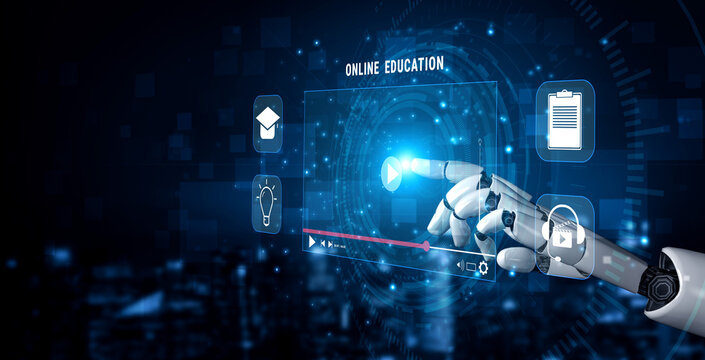 An AI powered online education and e-learning platform. A concept of personalized video courses and adaptive learning in a virtual classroom. Motif