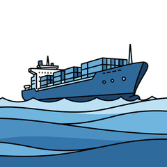 Illustration of a Cargo Ship Sailing on the Water.