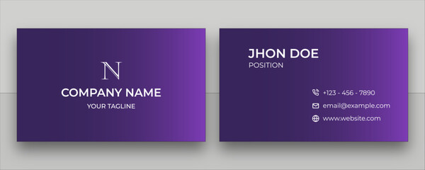 
Modern Creative Purple Gradient Business Card Design. Minimal Dark Violet Professional Business Card Template. Elegant Modern Purple Shade Business Card Design