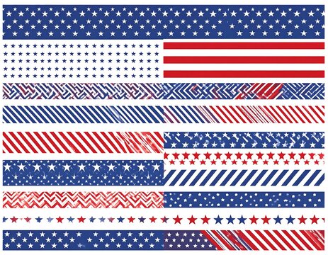 Collection of stylized flag-inspired decorative stripes on white - Powered by Adobe