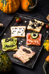 Halloween food for children, monsters toasts