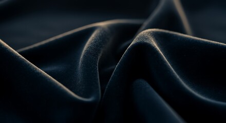 Obraz premium Dark blue velvet fabric folds background with luxurious soft side lighting
