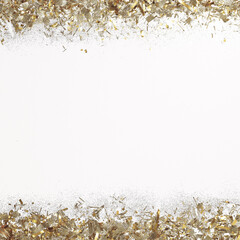 This golden Christmas border illustration features a festive snowflake pattern for a winter holiday card design