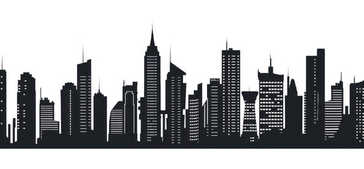 Fototapeta premium PNG Modern urban skyline silhouette illustration