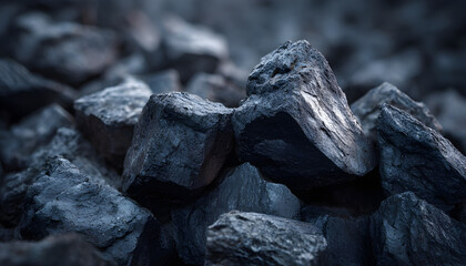 Obraz premium Coal Pile Close-Up Showing Rough Texture and Dark Mineral Surface
