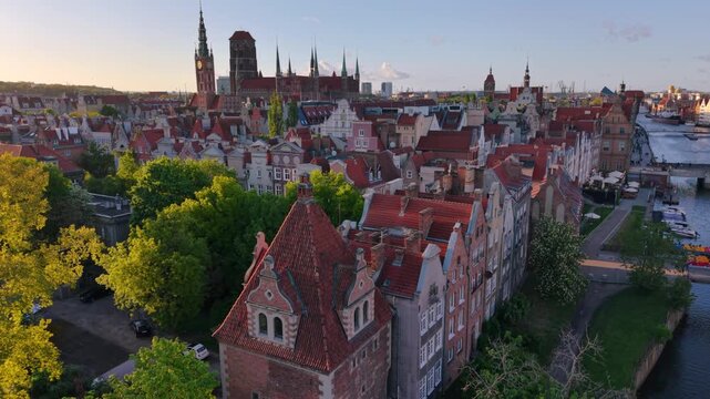 Main town of Gdansk with the historic architecture at sunset, Poland.