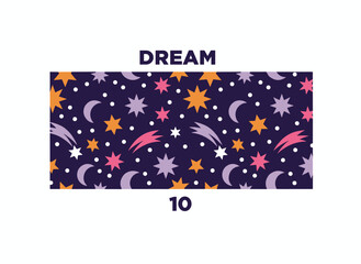 A seamless pattern of stars, moons, and comets, complemented by a dreamy design of magical stars