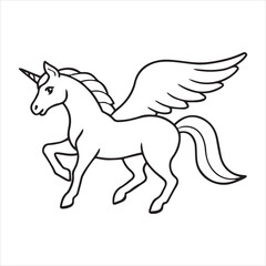 unicorn horse coloring book page, cute unicorn line art vector