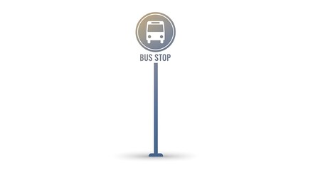 A minimalist illustration of a bus stop sign with a stylized bus icon and text indicating the location for public transportation