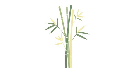 Fototapeta premium Delicate illustration of a light green bamboo stalk with subtle yellow accents and sparse leaves against a white background