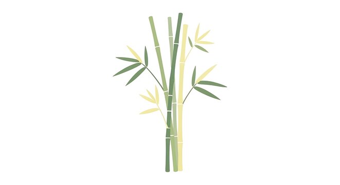 Delicate illustration of a light green bamboo stalk with subtle yellow accents and sparse leaves against a white background