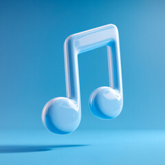 Glass music note symbol on blue background.