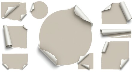 Torn paper corners and edges isolated on white background