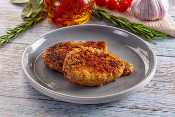 Breaded meat fillet escalope schnitzel