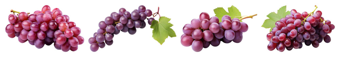 Fototapeta premium PNG Vibrant grape clusters with leaves, element set on transparent background